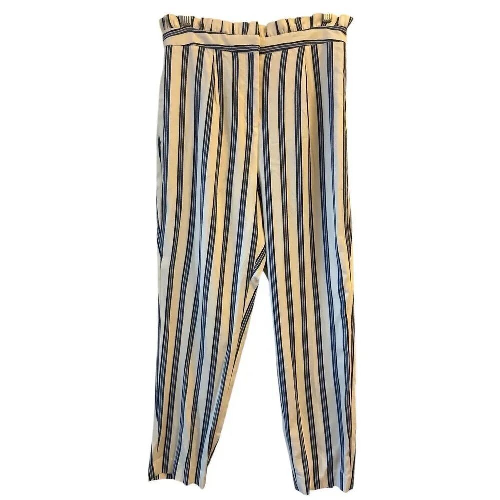 NWT Express Ankle High Rise Striped Pants size 2Short Nautical Paper bag waist P